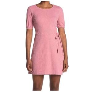 Madewell Dress Women XS Pink Textured Knit Faux Wrap Side Tie Short A-Line NWT